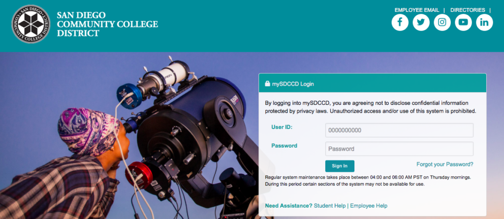 mySDCCD login page